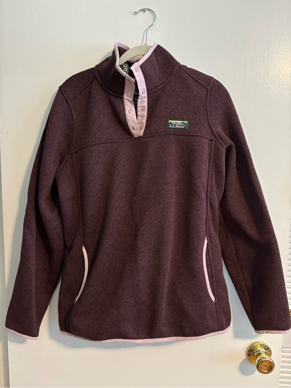 L.L. Bean Purple Fleece Pullover with Light Pink Snap Placket